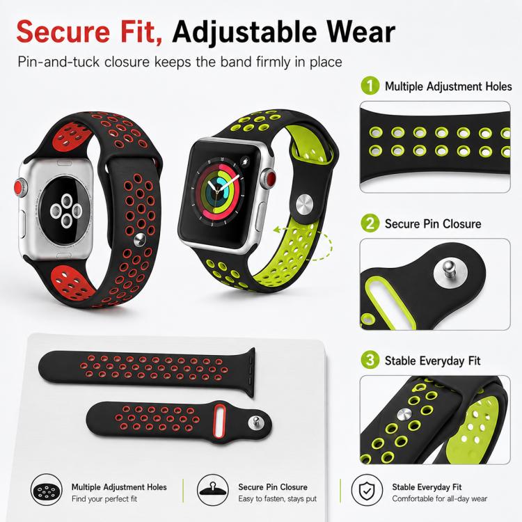 Bộ 5 dây đồng hồ thể thao silicone hai màu xDfind, dành cho Apple Watch 42 / 44 / 45 / 46 / 49mm, dành cho Apple Watch 38 / 40 / 41 / S11 42mm