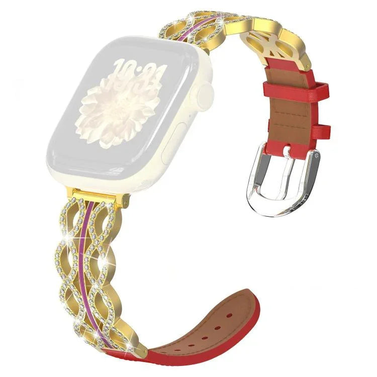 Dây đồng hồ da thật kết hợp thép không gỉ đính kim cương xDfind, dành cho Apple Watch 38 / 40 / 41 / S11 42mm