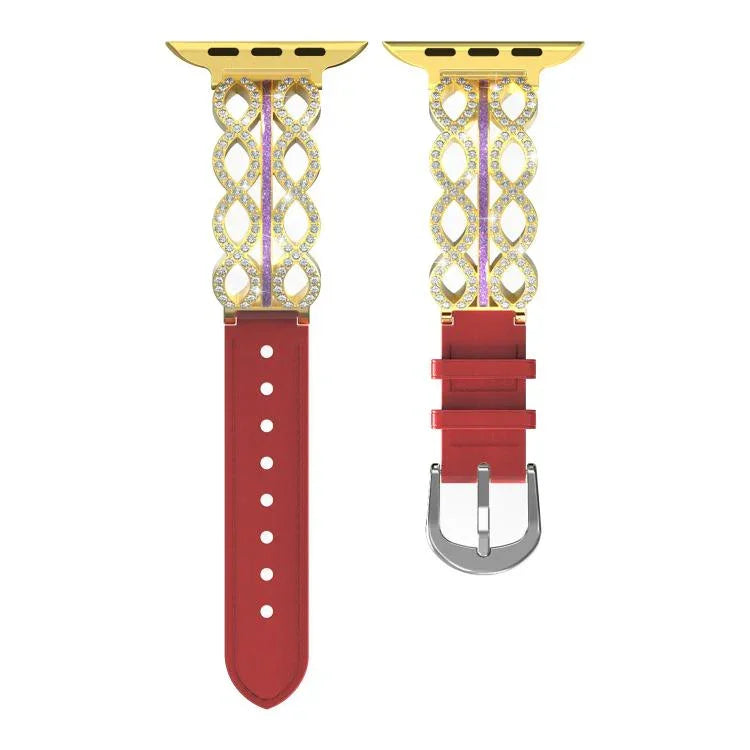 Dây đồng hồ da thật kết hợp thép không gỉ đính kim cương xDfind, dành cho Apple Watch 38 / 40 / 41 / S11 42mm