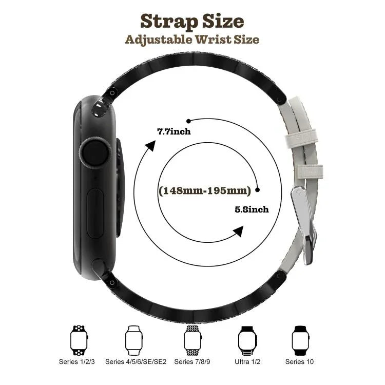 Dây đồng hồ da thật kết hợp thép không gỉ đính kim cương xDfind, dành cho Apple Watch 38 / 40 / 41 / S11 42mm