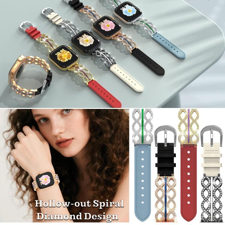 Dây đồng hồ da thật kết hợp thép không gỉ đính kim cương xDfind, dành cho Apple Watch 38 / 40 / 41 / S11 42mm