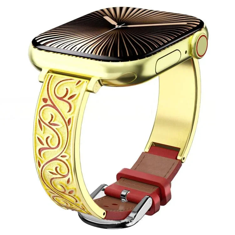 Dây đồng hồ da thật kết hợp thép không gỉ khắc hoa văn cổ điển xDfind, dành cho Apple Watch 38 / 40 / 41 / S11 42mm