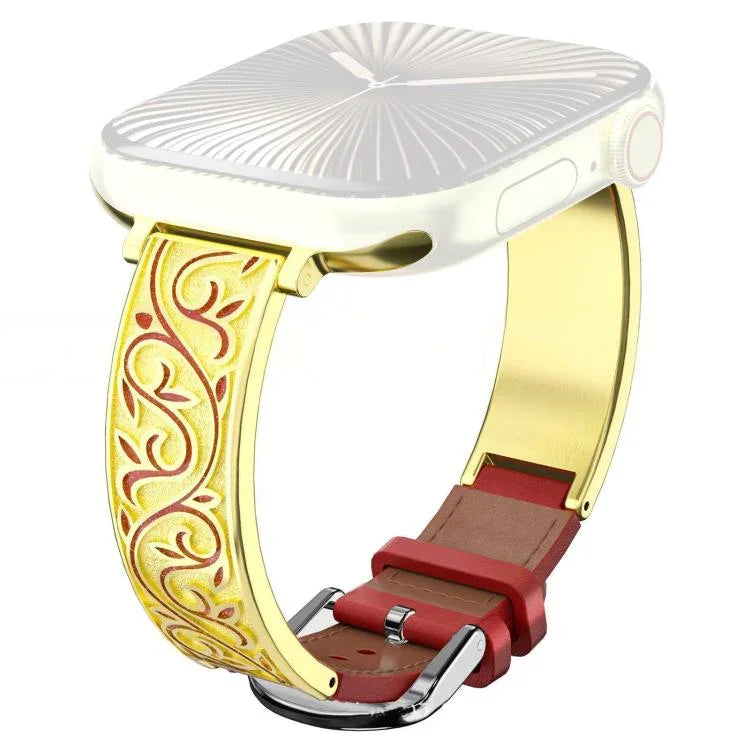 Dây đồng hồ da thật kết hợp thép không gỉ khắc hoa văn cổ điển xDfind, dành cho Apple Watch 38 / 40 / 41 / S11 42mm