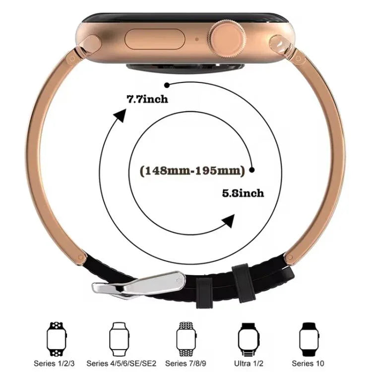 Dây đồng hồ da thật kết hợp thép không gỉ khắc hoa văn cổ điển xDfind, dành cho Apple Watch 38 / 40 / 41 / S11 42mm