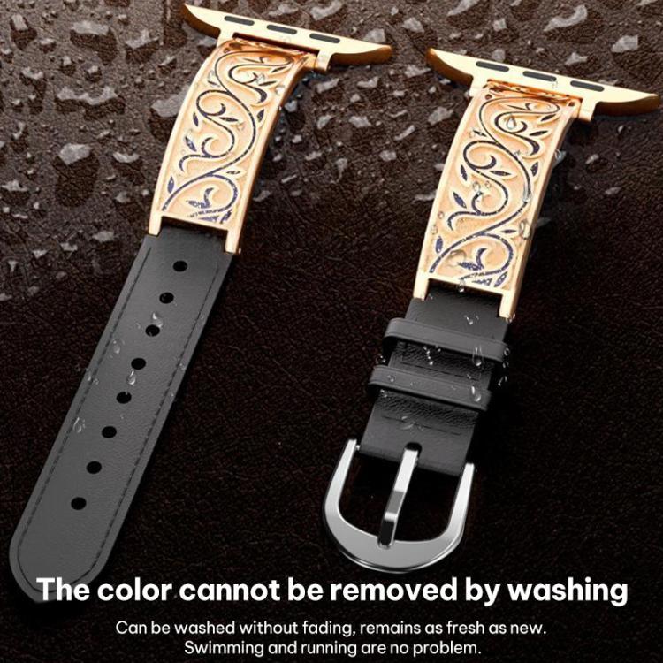 Dây đồng hồ da thật kết hợp thép không gỉ khắc hoa văn cổ điển xDfind, dành cho Apple Watch 38 / 40 / 41 / S11 42mm