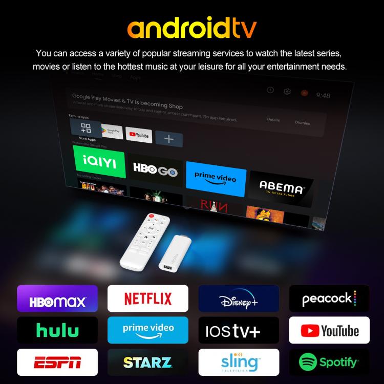 H96 Max H313 Android 14 Mini TV Stick HD kèm điều khiển từ xa, ARM Cortex-A53 Quad Core, 2GB+16GB, 2GB+8GB