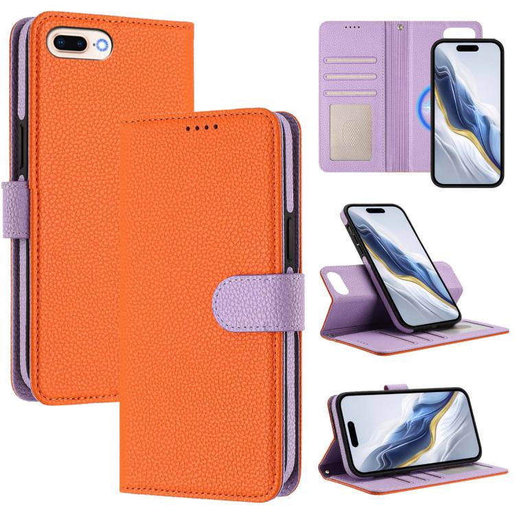 Detachable Litchi Texture Magnetic Side-Patch Vegan Leather Phone Case, For iPhone 8 Plus / 7 Plus