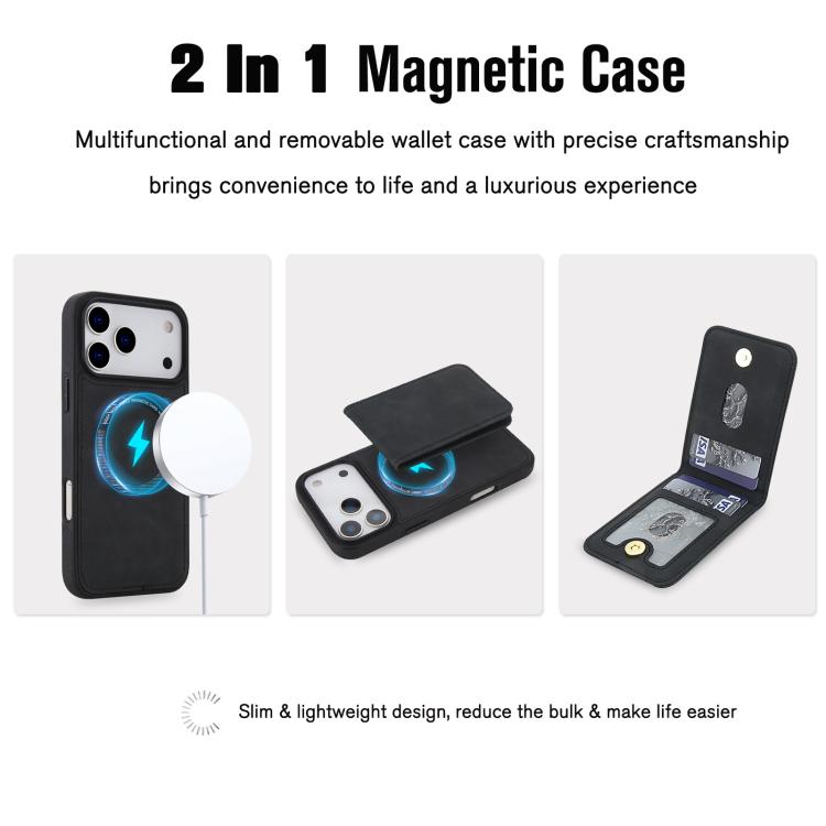 Ốp lưng điện thoại ví nam châm giả da cổ điển YM030, dành cho iPhone 17 Pro Max, dành cho iPhone 17 Pro