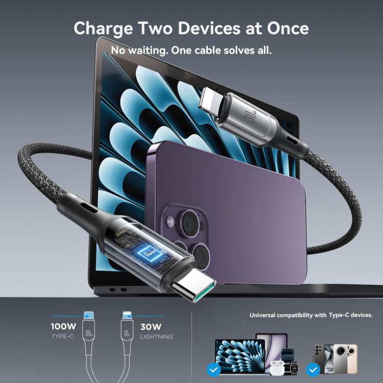 Cáp dữ liệu sạc nhanh 2 trong 1 JOYROOM S-A57 RapidX Series 100W USB-C / Type-C sang USB-C / Type-C, 8 Pin, 1.5m