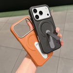 Ốp lưng điện thoại nam châm da thuần chay + PC giữ ẩn, dành cho iPhone 17 Pro Max, dành cho iPhone 17 Pro