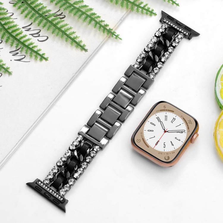 Dây đồng hồ kim loại da tổng hợp Diamond, dành cho Apple Watch 46mm / 49mm / 45mm / 44mm, dành cho Apple Watch 42mm / 41mm / 40mm / 38mm