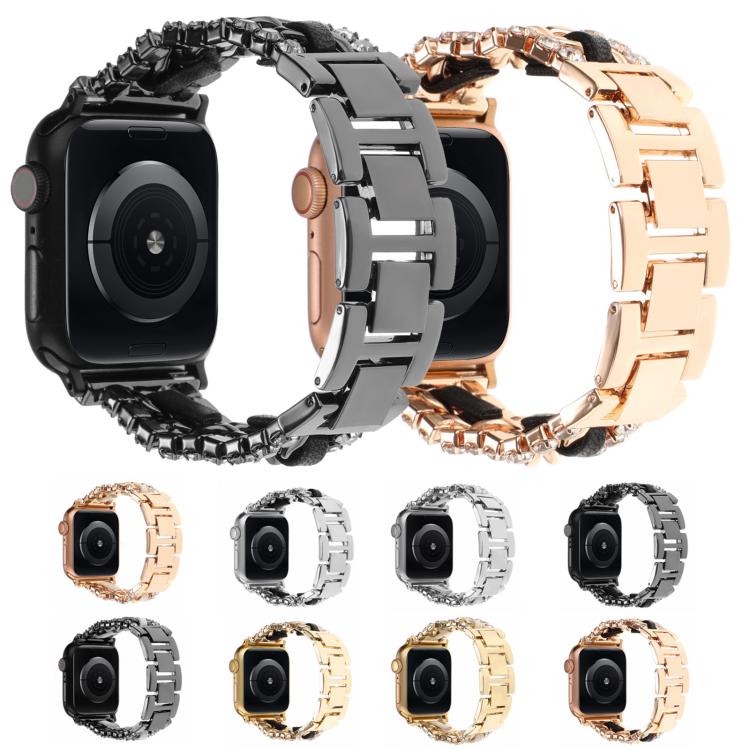 Dây đồng hồ kim loại da tổng hợp Diamond, dành cho Apple Watch 46mm / 49mm / 45mm / 44mm, dành cho Apple Watch 42mm / 41mm / 40mm / 38mm