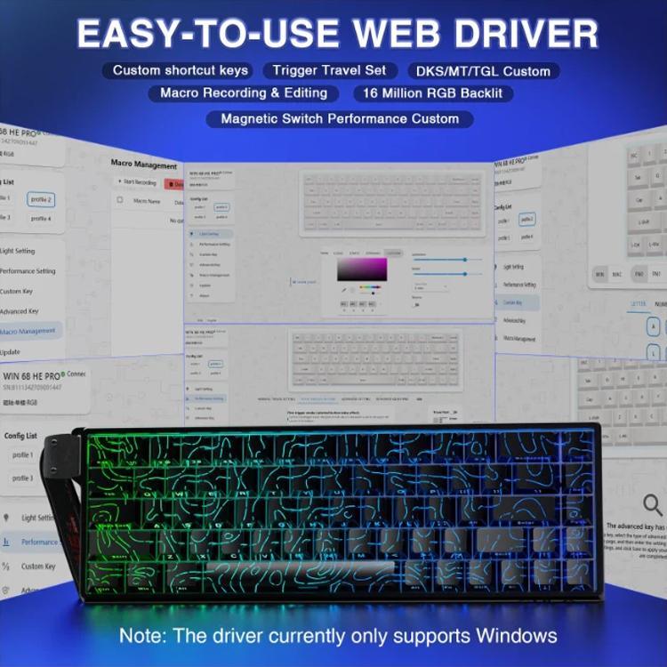 Bàn phím có dây AULA WIN68HE phiên bản tiêu chuẩn 68 phím có đèn RGB, WIN68HE trục từ tính màu đen viền xám gỗ