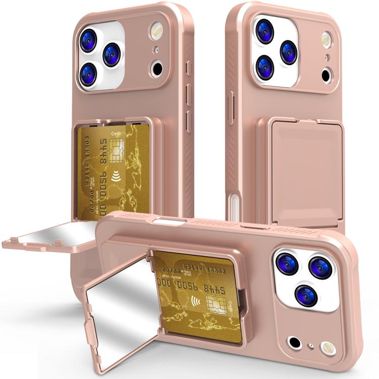 Ốp lưng điện thoại TPU cảm giác da có gương ẩn và túi đựng thẻ kèm chân đế, dành cho iPhone 17 Pro Max, dành cho iPhone 17 Pro, dành cho iPhone 17, dành cho iPhone Air