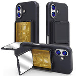 Ốp lưng điện thoại TPU cảm giác da có gương ẩn và túi đựng thẻ kèm chân đế, dành cho iPhone 17 Pro Max, dành cho iPhone 17 Pro, dành cho iPhone 17, dành cho iPhone Air