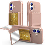 Ốp lưng điện thoại TPU cảm giác da có gương ẩn và túi đựng thẻ kèm chân đế, dành cho iPhone 17 Pro Max, dành cho iPhone 17 Pro, dành cho iPhone 17, dành cho iPhone Air