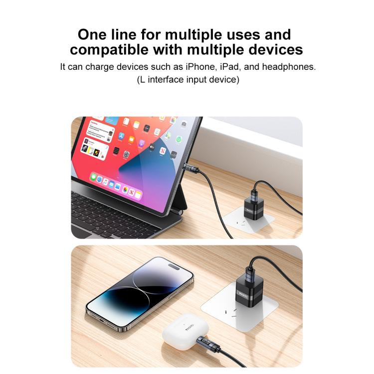Dây cáp sạc dữ liệu USB sang 8 Pin Yesido CA138L 12W 2.4A có màn hình OLED, USB sang 8 Pin