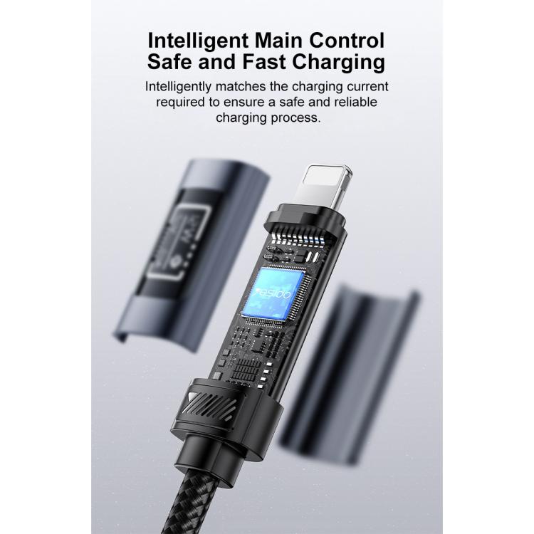 Dây cáp sạc dữ liệu USB sang 8 Pin Yesido CA138L 12W 2.4A có màn hình OLED, USB sang 8 Pin