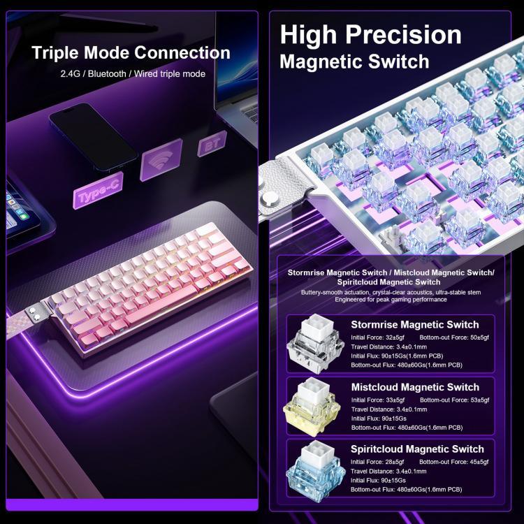 Bàn phím cơ chơi game không dây AULA MINI60 HE Pro 61 phím có đèn RGB