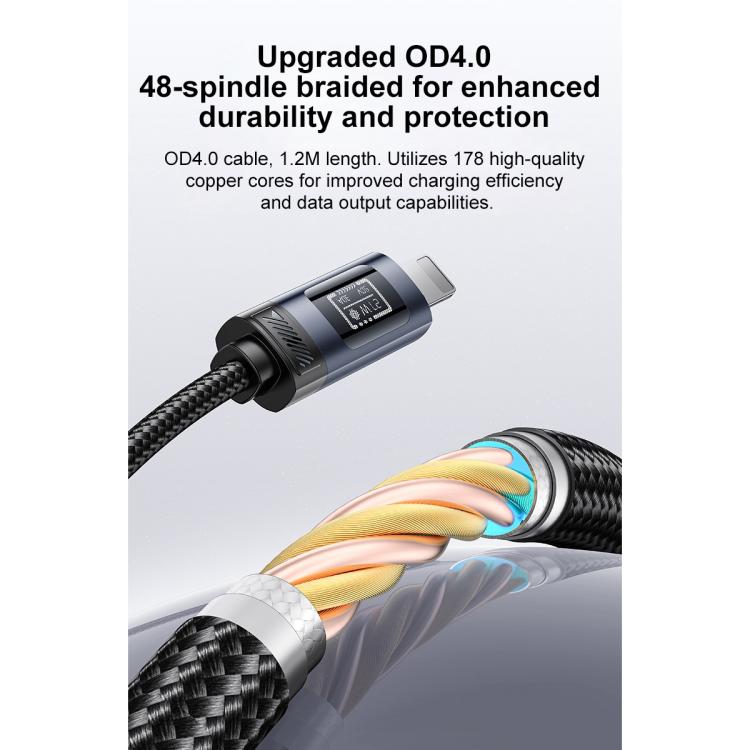Cáp sạc dữ liệu Yesido CA201 27W Type-C sang 8 Pin màn hình OLED, Type-C sang 8 Pin