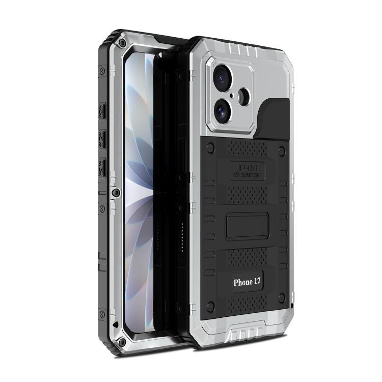 Ốp lưng điện thoại silicone kết hợp kim loại chống bốn loại tác động, dành cho iPhone 17 Pro Max, dành cho iPhone 17 Pro, dành cho iPhone 17, dành cho iPhone Air