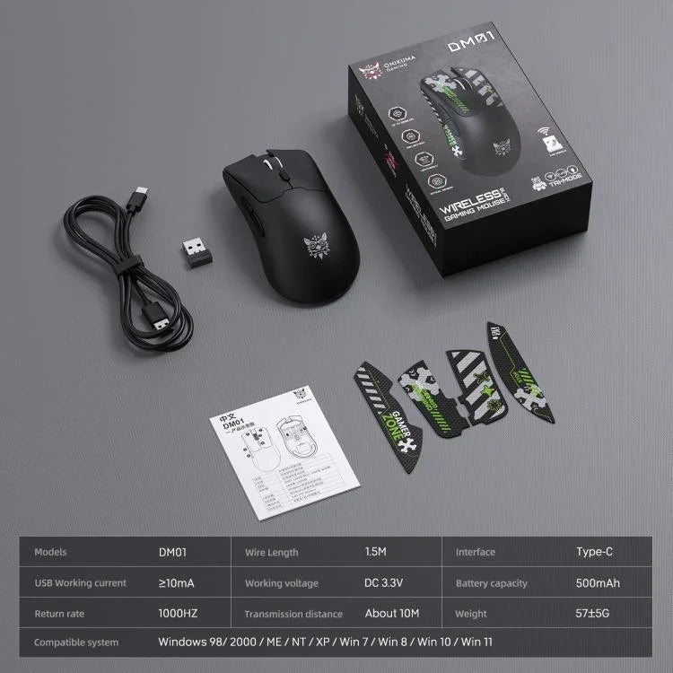 Chuột chơi game RGB ba chế độ ONIKUMA DM01 12800DPI 2.4GHz + BT + có dây, DM01