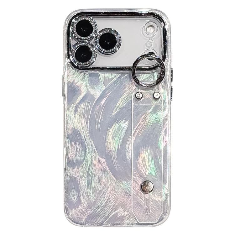 Plating Feather-Gauze Texture Wristband Holder TPU Phone Case with Lens Film, For iPhone 17 Pro Max, For iPhone 17 Pro, For iPhone 17, For iPhone Air, For iPhone 16 Pro Max, For iPhone 16 Pro, For iPhone 16 Plus, For iPhone 16, For iPhone 15 Pro Max   ...