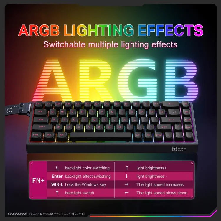 ONIKUMA MT603 Bàn phím chơi game 68 phím RGB ba chế độ công tắc từ tính, MT603