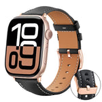 Dây đồng hồ da thuần chay hạt mịn màu đen Shark khóa vàng hồng xDfind, cho Apple Watch 42 / 44 / 45 / 46 / 49mm, cho Apple Watch 38 / 40 / 41 / S11 42mm