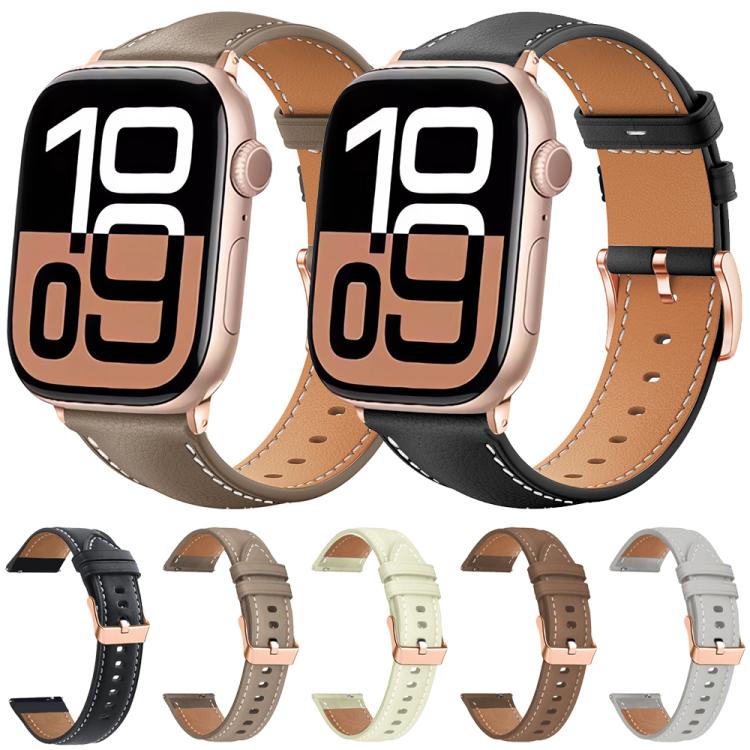 Dây đồng hồ da thuần chay hạt mịn màu đen Shark khóa vàng hồng xDfind, cho Apple Watch 42 / 44 / 45 / 46 / 49mm, cho Apple Watch 38 / 40 / 41 / S11 42mm