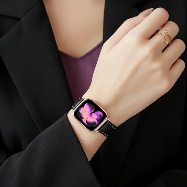 Dây đồng hồ da thuần chay hạt mịn màu đen Shark khóa vàng hồng xDfind, cho Apple Watch 42 / 44 / 45 / 46 / 49mm, cho Apple Watch 38 / 40 / 41 / S11 42mm
