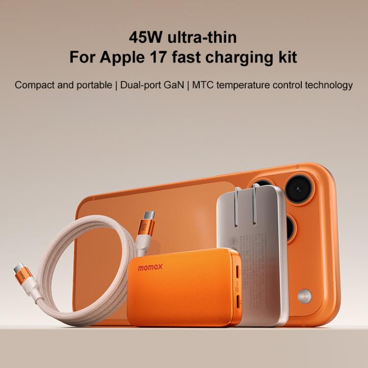 Bộ sạc nhanh GaN siêu mỏng 45W 2 cổng MOMAX UM79 1-Charge, phích cắm Mỹ