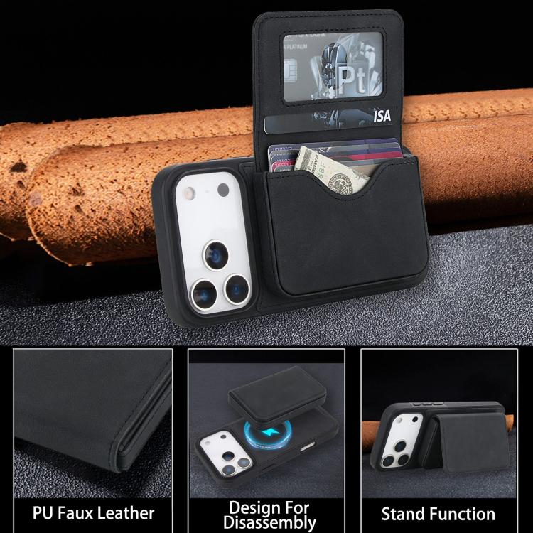 Ví nam châm tháo rời bằng da giả phong cách cổ điển có chống RFID, ốp lưng điện thoại, dành cho iPhone 17 Pro Max, iPhone 17 Pro