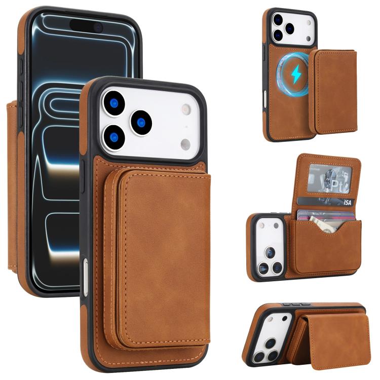 Ví nam châm tháo rời bằng da giả phong cách cổ điển có chống RFID, ốp lưng điện thoại, dành cho iPhone 17 Pro Max, iPhone 17 Pro