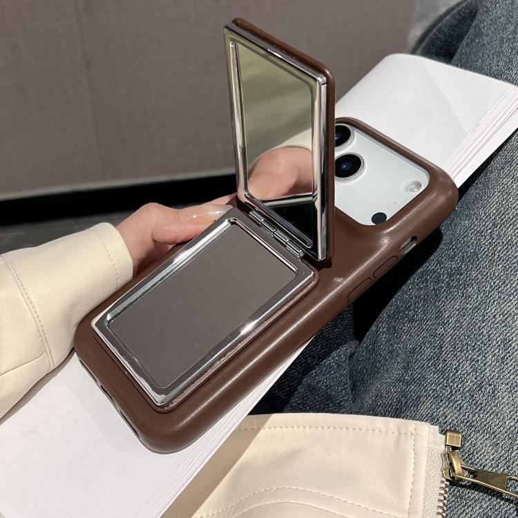 Lambskin Texture Mirror Holder Shockproof Phone Case, For iPhone 17 Pro Max, For iPhone 17 Pro