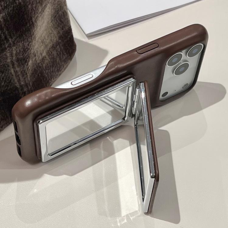 Lambskin Texture Mirror Holder Shockproof Phone Case, For iPhone 17 Pro Max, For iPhone 17 Pro