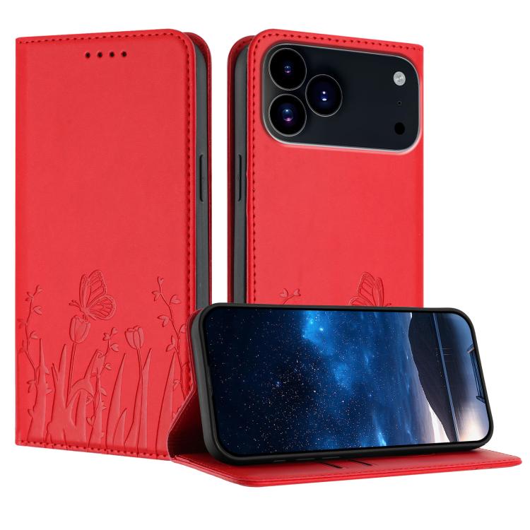 Ốp điện thoại da thuần chay nam châm họa tiết bướm hoa tulip, dành cho iPhone 17e / 16e, dành cho iPhone 17 Pro Max, dành cho iPhone 17 Pro, dành cho iPhone 17