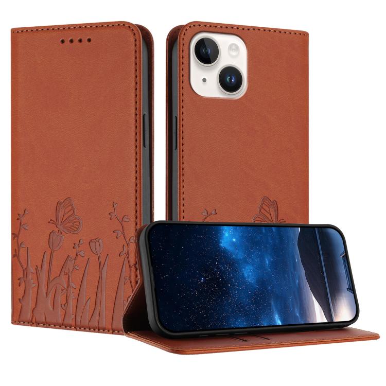 Ốp điện thoại da thuần chay họa tiết bướm hoa tulip có nam châm, Dành cho iPhone 15, Dành cho iPhone 14 Plus, Dành cho iPhone 14, Dành cho iPhone 14 Pro
