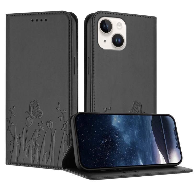 Ốp điện thoại da thuần chay họa tiết bướm hoa tulip có nam châm, Dành cho iPhone 15, Dành cho iPhone 14 Plus, Dành cho iPhone 14, Dành cho iPhone 14 Pro