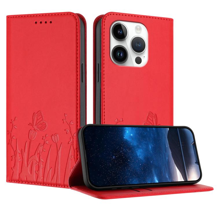 Ốp điện thoại da thuần chay họa tiết bướm hoa tulip có nam châm, Dành cho iPhone 15, Dành cho iPhone 14 Plus, Dành cho iPhone 14, Dành cho iPhone 14 Pro