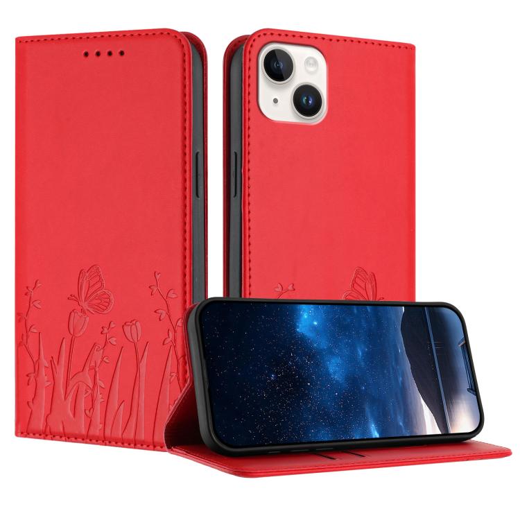 Ốp điện thoại da thuần chay họa tiết bướm hoa tulip có nam châm, Dành cho iPhone 15, Dành cho iPhone 14 Plus, Dành cho iPhone 14, Dành cho iPhone 14 Pro