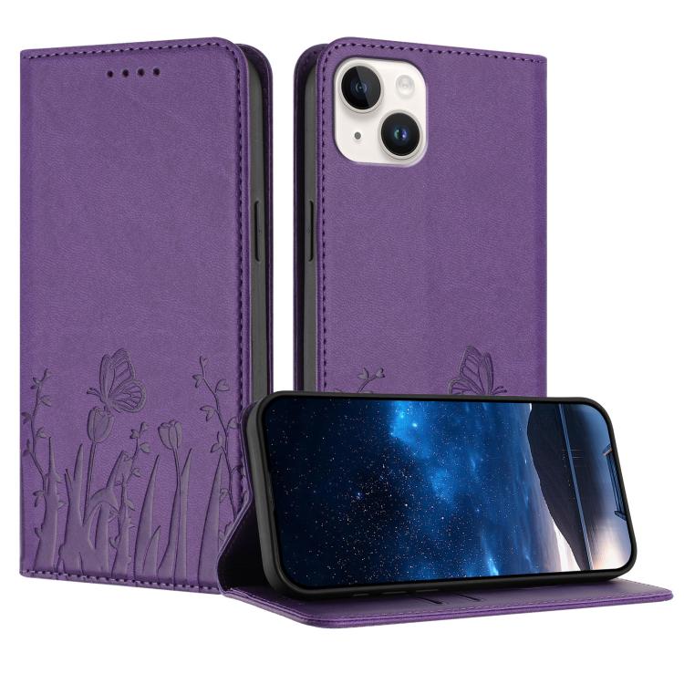 Ốp điện thoại da thuần chay họa tiết bướm hoa tulip có nam châm, Dành cho iPhone 15, Dành cho iPhone 14 Plus, Dành cho iPhone 14, Dành cho iPhone 14 Pro