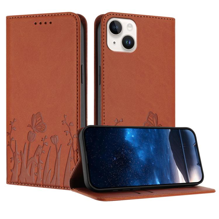 Ốp điện thoại da thuần chay họa tiết bướm hoa tulip có nam châm, Dành cho iPhone 15, Dành cho iPhone 14 Plus, Dành cho iPhone 14, Dành cho iPhone 14 Pro