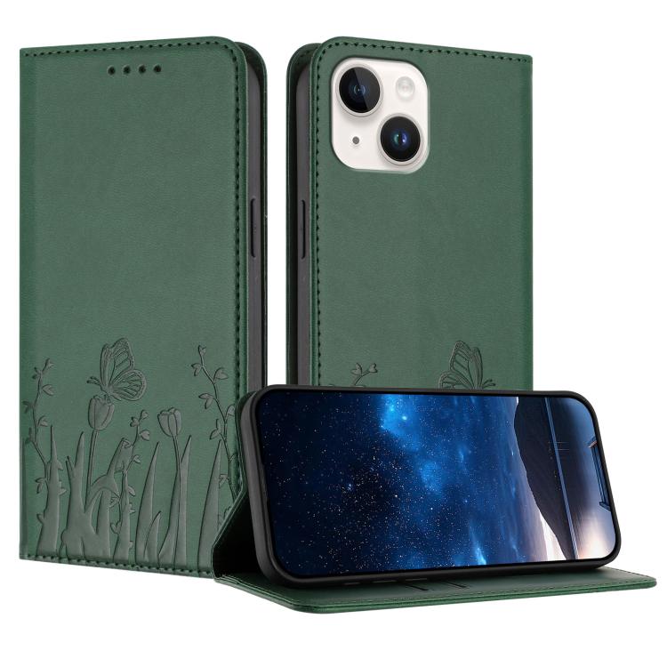 Ốp điện thoại da thuần chay họa tiết bướm hoa tulip có nam châm, Dành cho iPhone 15, Dành cho iPhone 14 Plus, Dành cho iPhone 14, Dành cho iPhone 14 Pro