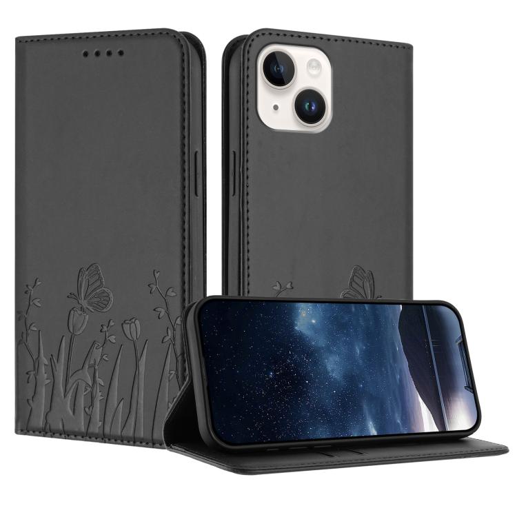 Tulips Butterfly Pattern Magnetic Vegan Leather Phone Case, For iPhone 13, For iPhone 13 mini, For iPhone 12 / 12 Pro, For iPhone 12 Pro Max