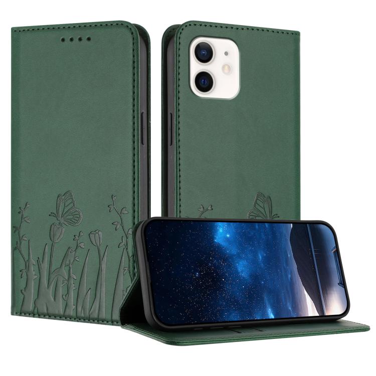 Tulips Butterfly Pattern Magnetic Vegan Leather Phone Case, For iPhone 13, For iPhone 13 mini, For iPhone 12 / 12 Pro, For iPhone 12 Pro Max