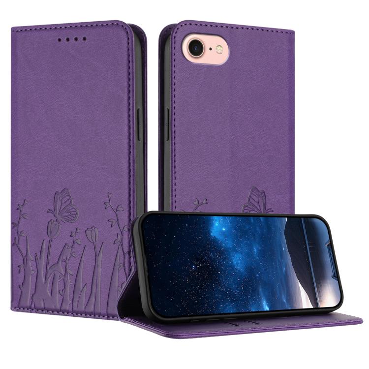 Tulips Butterfly Pattern Magnetic Vegan Leather Phone Case, For iPhone 14 Pro Max, For iPhone SE 2022 / SE 2020 / 7 / 8, For iPhone 13 Pro Max, For iPhone 13 Pro