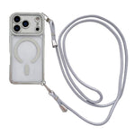 Ốp lưng điện thoại nam châm mạ acrylic trong suốt đính đá pha lê, kèm dây đeo chéo bên phải, dành cho iPhone 17 Pro Max, iPhone 17 Pro, iPhone 17, iPhone Air, iPhone 16 Pro Max, iPhone 16 Pro, iPhone 16 Plus, iPhone 16