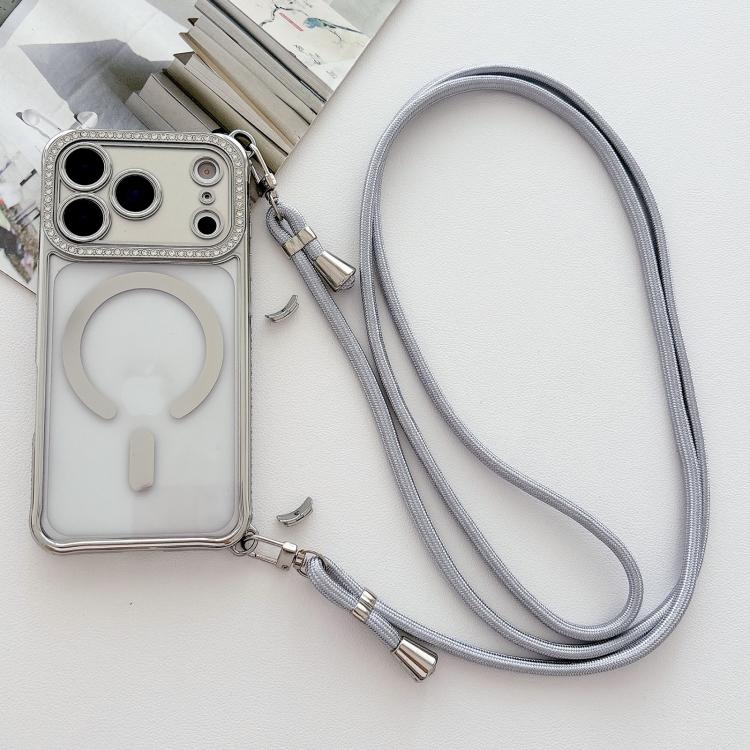 Ốp lưng điện thoại nam châm mạ acrylic trong suốt đính đá pha lê, kèm dây đeo chéo bên phải, dành cho iPhone 17 Pro Max, iPhone 17 Pro, iPhone 17, iPhone Air, iPhone 16 Pro Max, iPhone 16 Pro, iPhone 16 Plus, iPhone 16
