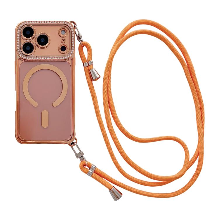 Ốp lưng điện thoại nam châm mạ acrylic trong suốt đính đá pha lê, kèm dây đeo chéo bên phải, dành cho iPhone 17 Pro Max, iPhone 17 Pro, iPhone 17, iPhone Air, iPhone 16 Pro Max, iPhone 16 Pro, iPhone 16 Plus, iPhone 16